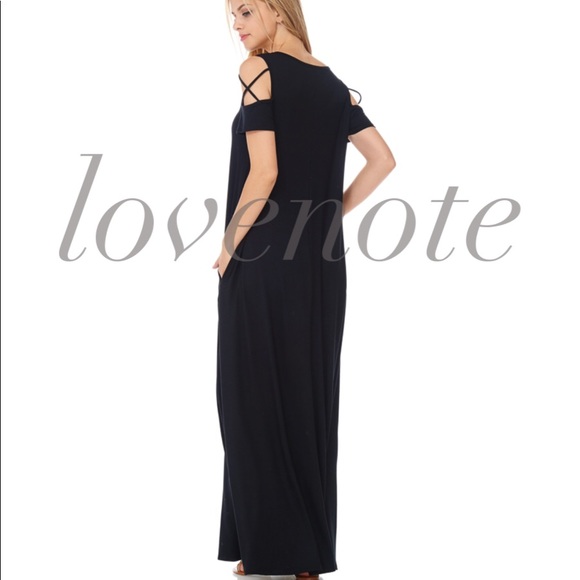 1 left❤️ Maxi Dress Open Cold Shoulder w/ Pockets - Picture 4 of 5